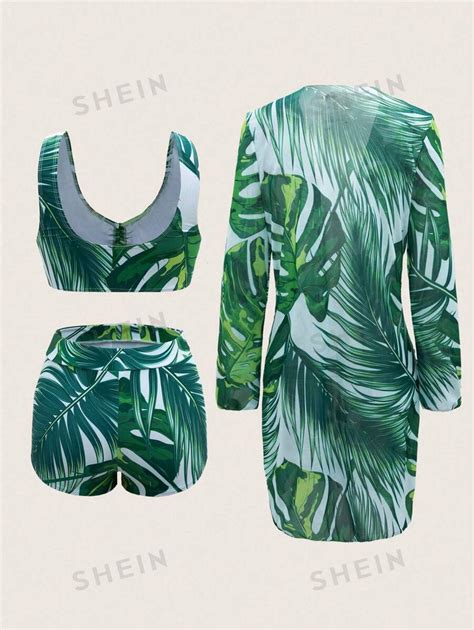 SHEIN VCAY Conjunto de Maiô Bikini Feminino Estampa Tropical de