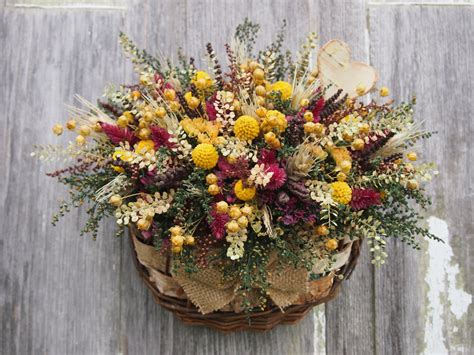 Small Dried Flower Filled Wall Basket Country Decor