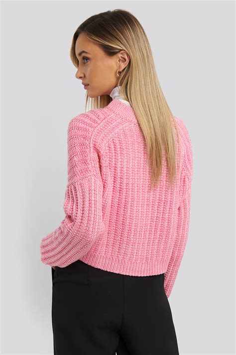 Crop Knitted Sweater Pink Na