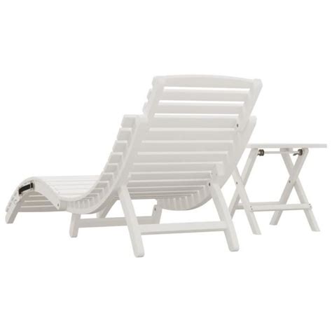 LEX Chaise Longue Avec Table Blanc Bois Massif D Acacia Qqmora