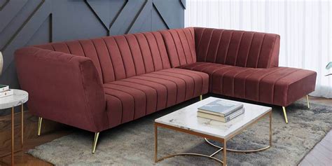 Buy Pedro Velvet Lhs Sectional Sofa Lounger In Wine Red Colour At