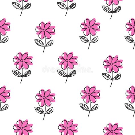 Thin Line Pink Flower Vector Pattern Stock Illustrations 729 Thin