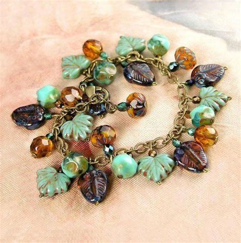 Reserved Topaz Amber Maple Leaf Bead Bracelet Turquoise Blue