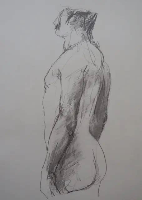 ORIGINAL PENCIL DRAWING Sketch Of A Male Nude Model In A Standing Pose