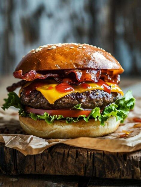 Premium Photo A Hamburger With Bacon Lettuce Tomato And Cheese