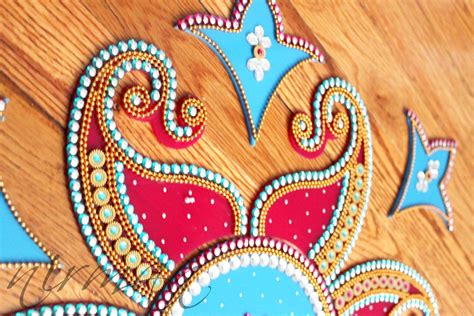 Blue And Pink Rangoli Kundan Bollywood Inspired Acrylic Etsy Indian