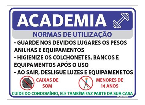 Placa Condom Nio Academia Normas De Utiliza O X Cm Parcelamento