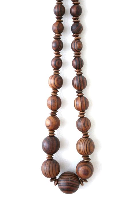 Vintage 60s Long Wood Bead Boho Necklace Etsy Beaded Boho Necklace