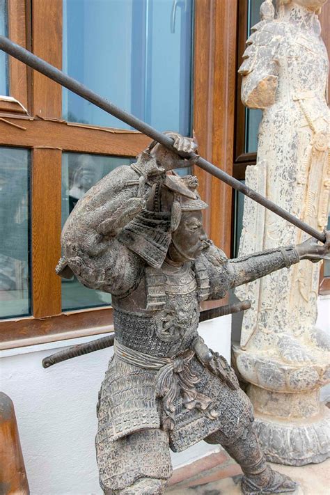 Bronze Sculpture of Samurai with Spear in Attacking Position For Sale