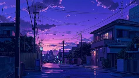 Premium Photo Purple And Blue Sunset Over A City Street With A Street