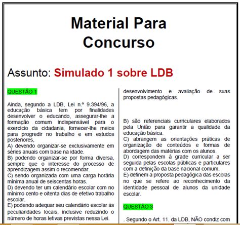 Simulado Atualizado Lei de Diretrizes e Bases da Educação LDB