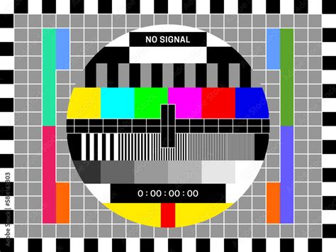 TV signal test screen, retro television color test of broadcast pattern ...