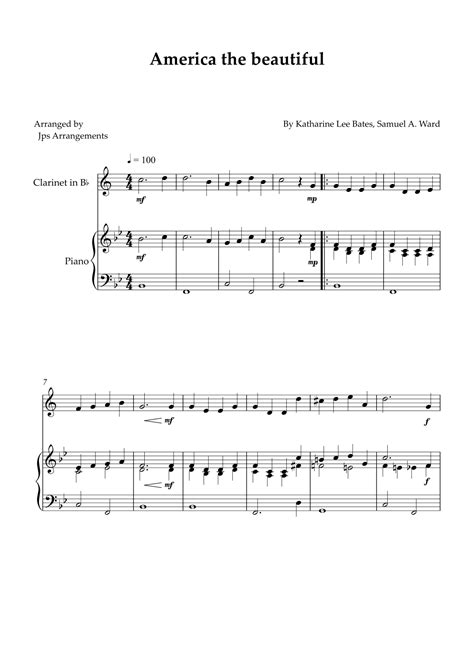 America The Beautiful Clarinet Solo And Piano Arr Jps Arrangements