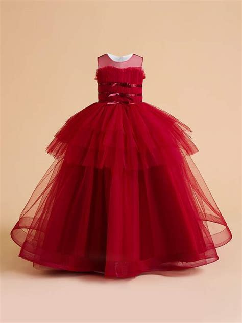 Tween Girl Formal Dress Full Length Layered Tulle Skirt With Satin