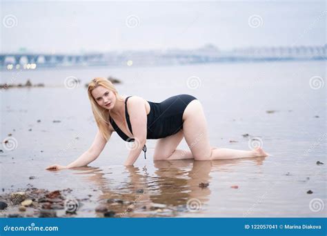 Beautiful Plus Size Model Wearing Fashion Swimsuit Stock Image Image Of Plump Beach 122057041