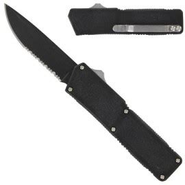 Lightning Black OTF Automatic Knife Black Serrated Blade