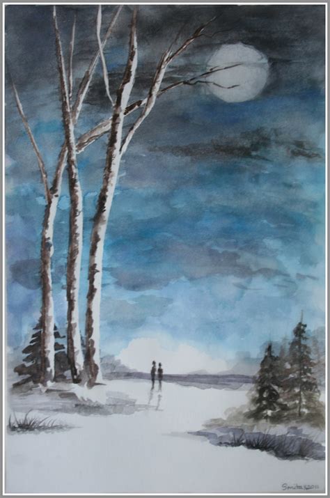 Moonlight Watercolor at PaintingValley.com | Explore collection of ...