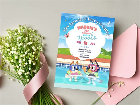 Digital Bluey Pool Party Invitation Bluey Party Invite Magical Etsy