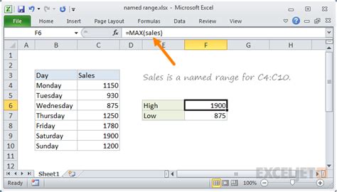 Excel Named Range Exceljet