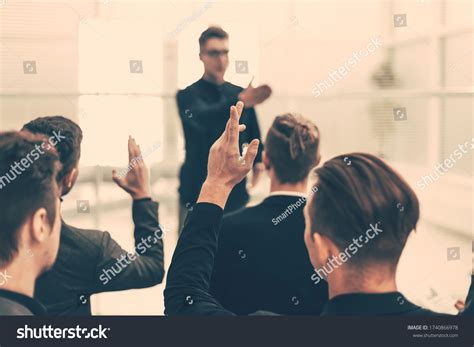 Rear View Employees Ask Questions Business Stock Photo 1740866978