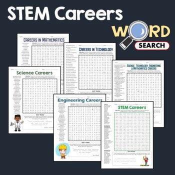 STEM CAREERS EXPLORATION JOBS Word Search Puzzle Activity Worksheets