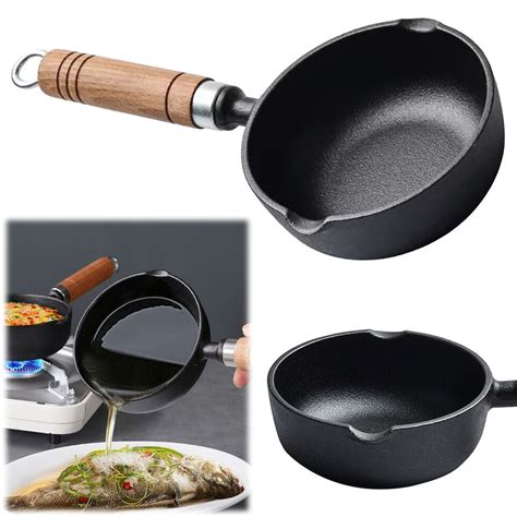 11 13cm Cast Iron Mini Egg Frying Pan Nonstick Small Wok Wood Handle