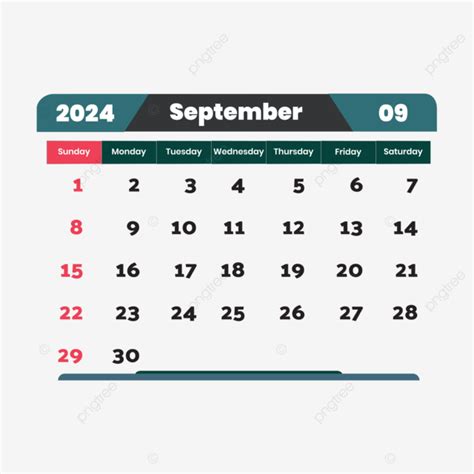 Calendario Mensual Septiembre Con Transparente Vector Png Dibujos