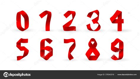 Vector Set Realistic Numbers Folded Strips Red Paper Origami Numbers