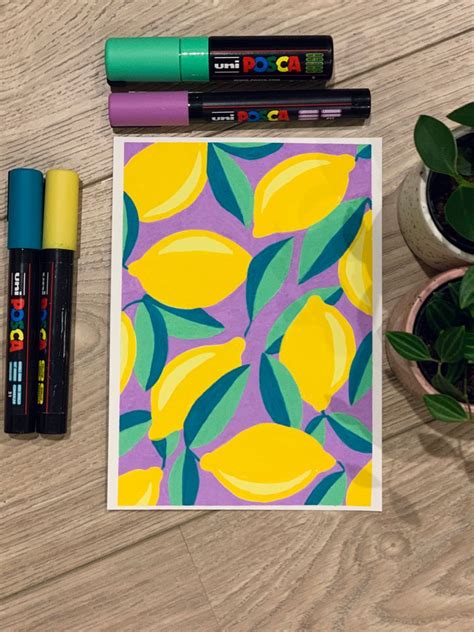 Lemon Print Artwork Hand Painted With Posca Pens In Diy Canvas