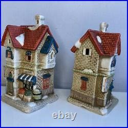 Beautiful Ceramic Christmas Village Buildings Figures Trees 16 Pieces