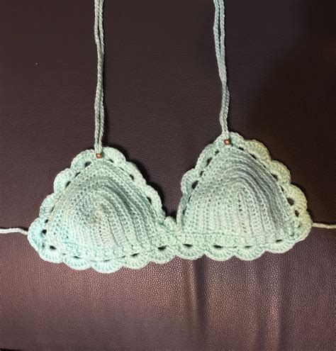 Mint Green Crochet Bikini Top Women S Fashion Swimwear Bikinis Swimsuits On Carousell