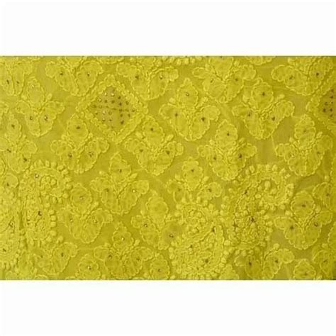 Yellow Embroidered Chikan Fabric At Rs 500 Meter Embroidered Fabrics