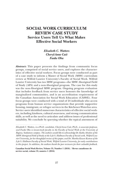 PDF Social Work Curriculum Review Case Study Service Users Tell Us