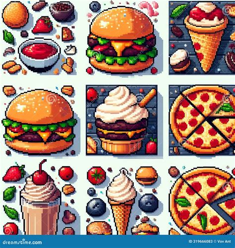 117 Pixel Art Food Pixel Art Posters Showcasing Delicious Foo Stock Illustration Illustration