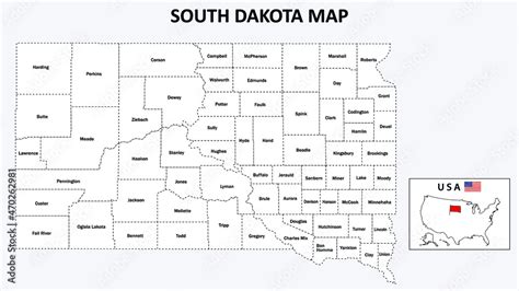 South Dakota Map. Political map of South Dakota with boundaries in ...