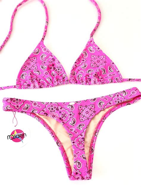 Cheeky Bikinis Thong Bikini Pink Swimwear Bandana Print Bikini