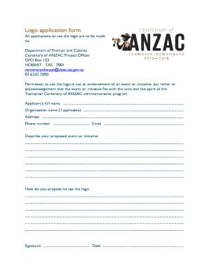 Fillable Online Centenaryofanzac Tas Gov Logo Application Form