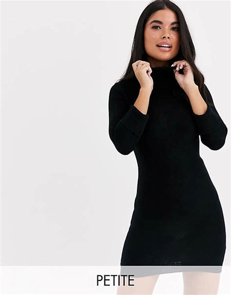 Brave Soul Petite Mandy Roll Neck Jumper Dress In Black Asos