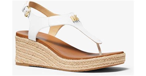 Michael Kors Laney Saffiano Leather Espadrille Wedge Sandal In White