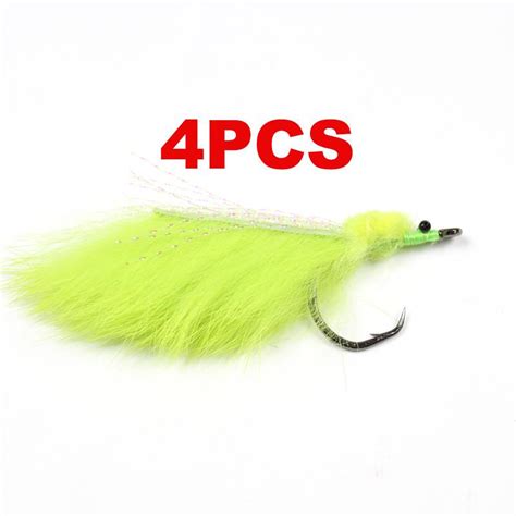 Bimoo 4pcs 20 Tarpon Bunny Toad Chartreuse Saltwater Fishing Flies