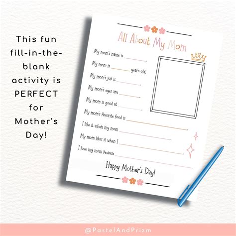 All About My Mom Printable: Mother's Day Questionnaire (PDF) - Etsy