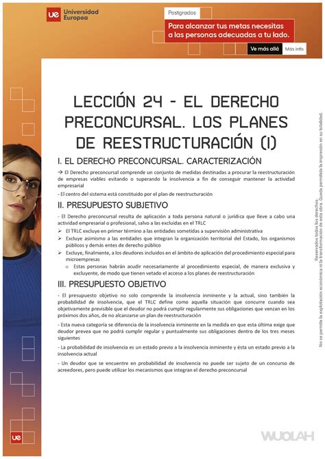 Tema 24 Mercantil II LECCIN 24 EL DERECHO PRECONCURSAL LOS