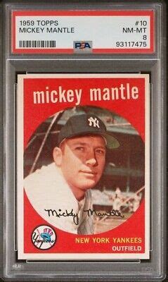 1959 Topps Mickey Mantle 10 CENTERED VIVID ICONIC HOF CARD PSA 8 NM MT