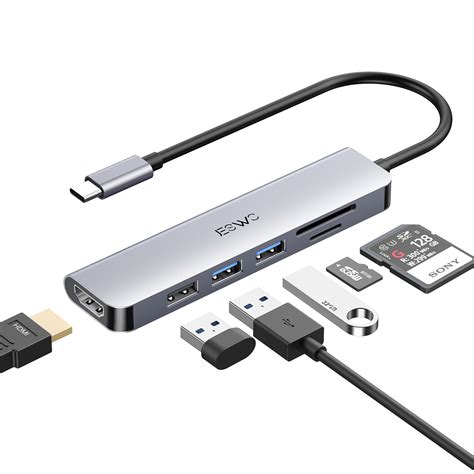 Hub Usb C Jeswo In K Hdmi Sd Tf Xusb Aluminiu Argintiu