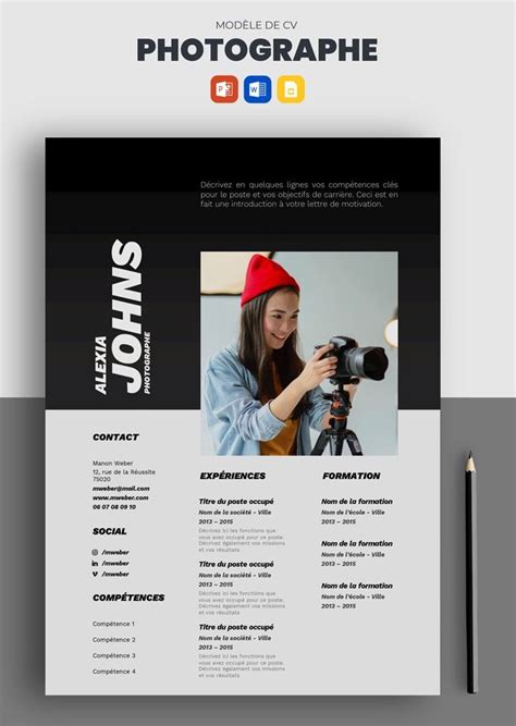 Modèle CV Photographe Modèle cv Cv francais Exemple cv