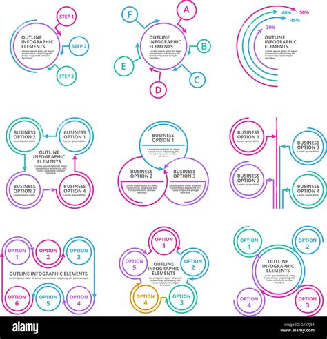 Infographic Charts Thin Line Elements Vector Set Business Options