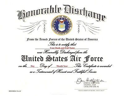 United States Air Force Honorable Discharge Replacement Certificate EBay