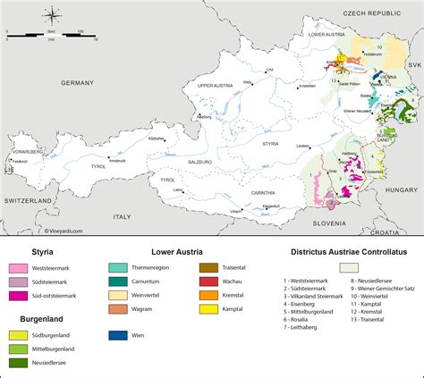 Austria Map of Vineyards Wine Regions