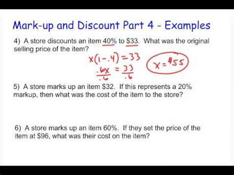 Markup And Discount Part More Examples Youtube