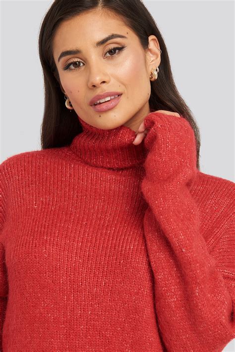 Folded Oversized Knitted Sweater Red Na